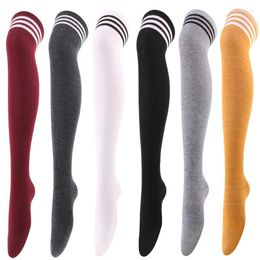 Women Socks Black Striped Long For Sexy Over Knee Thigh High Stockings Winter Warm Nylon Dance Cosplay JK Ladies