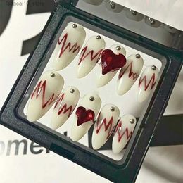 False Nails Handmade Short False Nails Tips Red Heart Rhinestone Press On Nails Y2K Long Coffin Stiletto Acrylic Fake Nail With Glue Gift Q240122