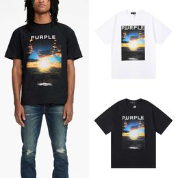 Designer Fashion Purple Classic Summer Fever Band Rock Dusk Sunset Short Sleeve Classic Loose High Street Cotton T-shirt