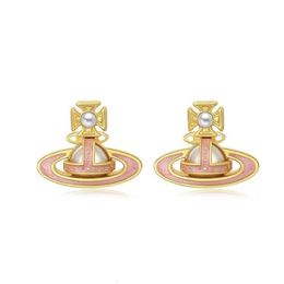 Satellite Earring Designer Women Top Quality With Box Western Empress Charm Enamel Pearl Ear Studs Female Fresh And Unique Fairy Style Ear Studs 3D Planet