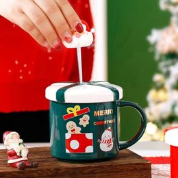 Mugs Christmas Mug With Lid And Spoon Santa Claus Ceramic Coffee Cup Elk Snowman Couple Breakfast Dessert Milk Year Gift