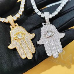 Trendy High Quality 925 Silver Lab Diamond Moissanite Pass Diamond Tester Hands of Fatima Religious Hip Hop Pendant Necklace