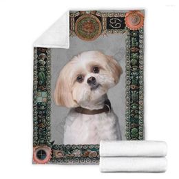 Blankets Cute Shih Tzu Fleece Blanket Dog Wearwanta Printed Wearable Adults/kids Sherpa 03