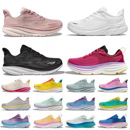 Designer Hokas Shoes Womens Hoka One Bondi Clifton Wide 8 9 Running Shoes Mens Trainers Free People Carbon Triple Black on White Cloud outdoor big size 13 47 46