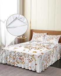 Bed Skirt Autumn Plant Tree Leaves Elastic Fitted Bedspread With Pillowcases Protector Mattress Cover Bedding Set Sheet