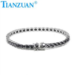 925 Sterling Silver Hip Hop Iced Out Black Round Brillant Moissanite Tennis Chain Bracelet Synthetic Diamond Jewellery