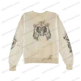 Men's Hoodies Sweatshirts Saint Michael Portrait hand-painted graffiti retro hole street rock vintage loose hoodie casual fashion fleece sweater T240122