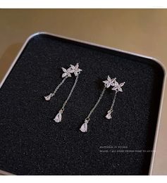 Dangle Earrings Japanese And Korean Style Elegant Sweet Gem Tassel Flower Water Drop Women's