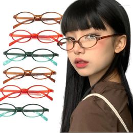 Sunglasses Women Retro Oval Glasses Y2K Japanese And Korean Girls Red Green Frame Glass Eyewear Decorative Computer Anti-blue Eyeglasses