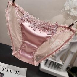 Women's Panties Women Silky Stain Smooth Briefs Skin-friendly Comfortable Sheer Lace See Through Breathable Underpants Low Rise Knickers
