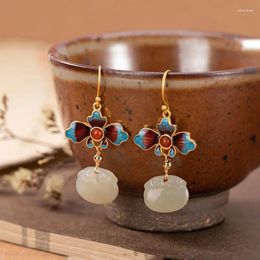 Dangle Earrings Super Fairy Cloisonne Lotus S925 Sterling Silver Gold Plated Jade Ruyi Natural Hetian Grey For Women