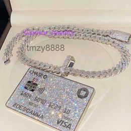 White Gold Plated Solid 925 Silver Vvs Moissanite Diamond Iced Out Credit Card Pendant J5CN