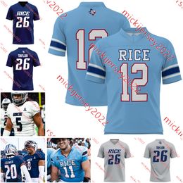 Rice Owls Football Jersey JT Daniels Luke McCaffrey Dean Connors Braylen Walker Kobie Campbell Juma Otoviano Chase Jenkins Rawson MacNeill A. J. Padgett Mens Jerseys