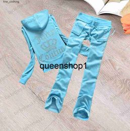 24ess uicy Tracksuit Brand Womens Two Piece Pants Back Hot Drill Letter Decoration Regular Hooded Tops Side Printing Loose Straight Trousers Design trend