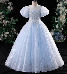 blue Crystal Long Flower Girls Dress Pageant Dresses Beaded 2022 Toddler Infant Clothes Little Kids baby girl Birthday Christmas G5535218