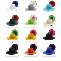 Newest 13 Colours High Quality INS Fake Wool Felt Fedora Hat 2 tone different Colour brim jazz caps for women men1282250