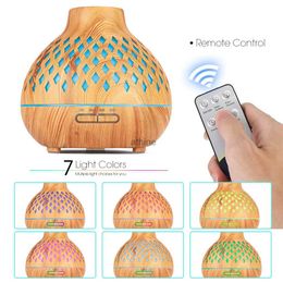 Humidifiers 500ML Aromatherapy Essential Oil Diffuser Wood Grain Remote Control Ultrasonic Air Humidifier Cool with 7 Colour Lights For Home YQ240122