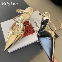 Sandals Eilyken Spring New Gold Silver Pumps Women Fashion Pointed Ladies Elegant Thin High Heel Hollow Out Dress Sandalias De MujerJ240122