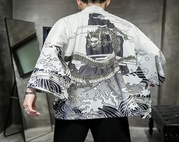 Fashion Men039s Kimono Cardigan Oversize Shirts Popular Dragon Pattern Printed Shirt Yukata Top Anime Costume Men Clothing 20228548332