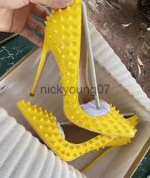 Sandals Yellow Colour spikes women pointed toe stiletto high heels size 33-45 Punk rivets Slip on Sex pumpsJ240122