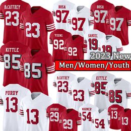 Christian McCaffrey Football Jerseys Brock Purdy Nick Bosa George Kittle Fred Warner Deebo San Franciscos Hufanga Chase Young Stitched Men Youth Kids