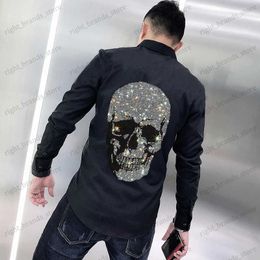 Men's Casual Shirts Hot Selling Fashion 2021 Men's Shirt Super Business Trend Large Skull Rhinestone Non-Iron Brand Long Sleeve T240122