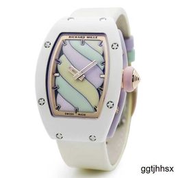 RM Wrist Watch Richardmill Wristwatch RM07-03 Automatic Mechanical Watch Womens Rm07-03 Cotton Candy Hollow Ceramic Female Style