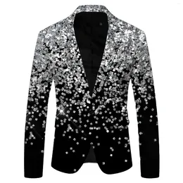 Men's Suits Sequins Suit Jacket Double Pocket Printed Lapel Male Blazers Fashion Party Long-Sleeved Stage Nightclub