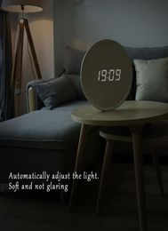 Wall Clocks LED Digital Table Clock Alarm Mirror Hollow Modern Design Watch For Home Living Room Decoration Wood White Gift18727605