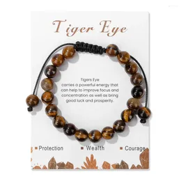 Link Bracelets Natural Tiger Eye Stone Braided For Women Men 8mm Beads String & Bangles Adjustable Yoga Wrist Jewellery