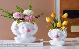 Nordic style white resin vase cute girl blowing bubbles decorative head carving vase modern home decoration pen holder2155834