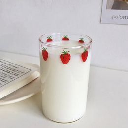 300ml 10oz High borosilicate Nana Cute Strawberry Water Milk Drinking Glasses Cup With Straw 240122