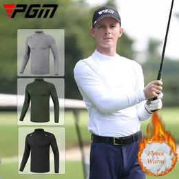 PGM Male Velvet Golf Shirt Mens Windproof Warm Golf Pullover Long-sleeved Elastic Underwear Stand Collar Tops Soft T-shirt M-XXL