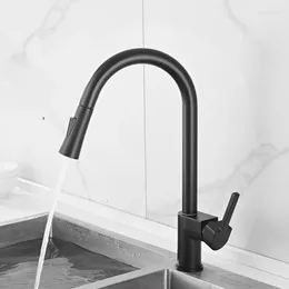 Kitchen Faucets Tuqiu Black Faucet Brass Pull Out Tap Single Hole Rotating Sink Water Mixer