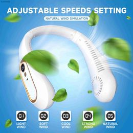 Electric Fans Portable Neck Fan 5 Speeds Adjustable USB Rechargeable Battery Powered Personal Small Wearable Hand Free LED Screen BladelessL240122