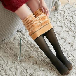 Capris Women's Plush Sock Pants Lined Pantyhose Skin Effect Thermal Stockings Woman Winter Fleece Tights Translucent Wool Leggings