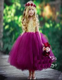 2019 Beauty Gold And Purple Ball Gown Girls Pageant Dresses Sparkly Sequined Tulle Puffy Todder Little Child Party Prom Gowns643057759813