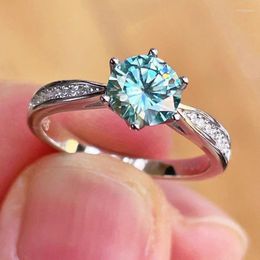 Cluster Rings 0.5-2CT Blue-green Moissanite For Women Crown Design Engagement Wedding Diamond Ring Jewellery Silver Plated 14K Gold