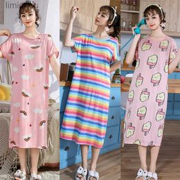 Women's Sleep Lounge Sleep Dress For Women Summer Female Sleepwear Cute Print Long Nightgown Cartoon Pajama Casual Sleepshirt Elastic Lady ClothingL240122