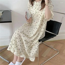 Women's Sleepwear Lace Nightgown Floral Ruffles Women Korean Button Night Dress Spring One Piece Pajamas Short Sleeve Home Wear 2024