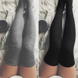 Socks Hosiery 2021 Women Solid Color Cotton Thigh High Over The Knee Stockings for Lady Girls Black White Grey Warm Long Stocking Sexy Medias YQ240122