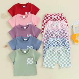 Clothing Sets Baby Boy Girl Short Sleeve Crew Neck T-shirt With Plaid Shorts Set 2-piece Cotton Outfit Born Clothes