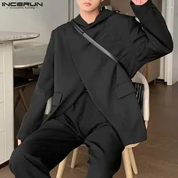 Men's Suits INCERUN Tops 2024 Korean Style Handsome Men Hooded Diagonal Placket Design Suit Solid Comfortable Casual Streetwear Blazer S-5XL