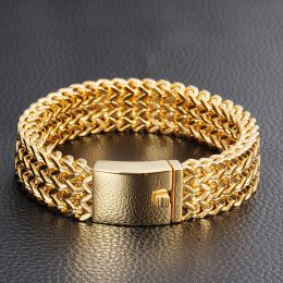 14k Gold Bracelet Men 18MM Double Row Franco Curb Chain Mens Bracelets Bangles Mannen Armband Wristband