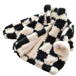 Jackets 2024 Winter Girls Boys For 2-12 Years Fashion Faux Fur Thick Warm Keep Checkerboard Coat Baby Kids Children Hooded Jacket