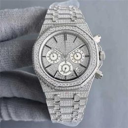 Luxury AP Diamond iced Mosonite Can pass Test Vs Factory Handmade Mens Imported Timing Movement 40mm with Diamondstudded Steel 904l Sapphire Women Wristwatches De