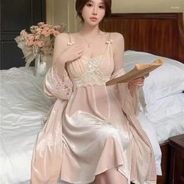 Women's Sleepwear French Court Wind Canary Sexy Nightwear Female Autumn Winter 2024 Light Cooked Pendant Sleeping Skirt With Chest Pad