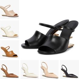 Elegant Brand First Slip On Sandals Shoes Women Open Toe Elegant Brand Lady Slingback Nude Black Nappa Leather Wedding,Party Slippers EU35-43