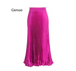 Skirts Vintage Cartoon Print Christmas Pleated Thin Silk Big Swing Umbrella Skirt Party Bright Satin High Waist Long Women8373345