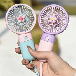 Electric Fans USB Fruit Flower Mini Fan Portable Handheld Fan Cartoon Cute Student Desktop Charging FanL240122